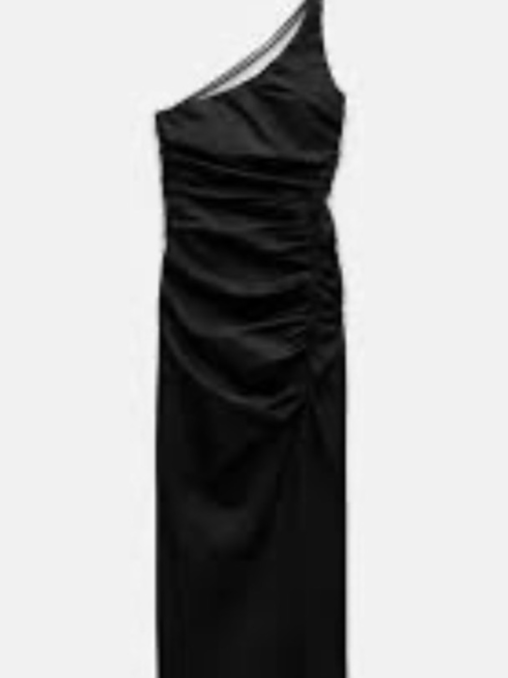 Zara Black One-Shoulder Ruched Midi Dress